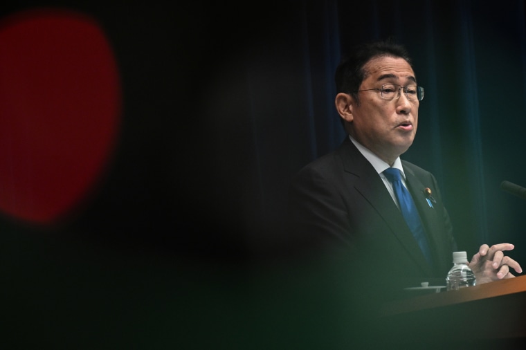 Japanese Prime Minister Fumio Kishida speaks at a news conference on August 14, 2024 in Tokyo, Japan.