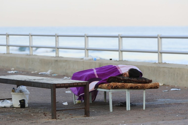 Civilians sleep on streets in Lebanon