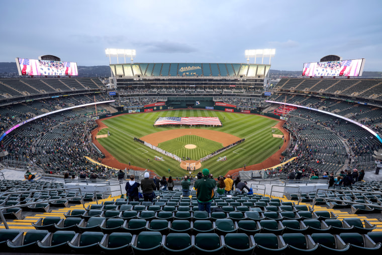 Oakland Coliseum aerial view, a mostly empty stadium