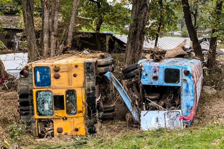 Damage from Hurricane Helene in Mitchell County, N.C., on Oct. 4, 2024.