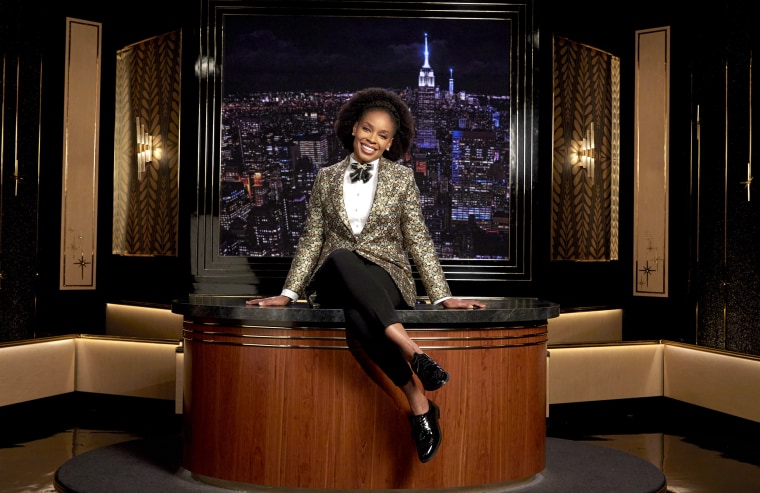 Amber Ruffin on the set of "The Amber Ruffin Show"