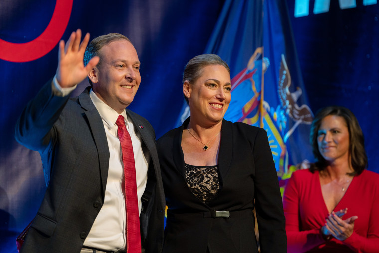 New York Republican gubernatorial candidate Lee Zeldin and running mate Rep. Alison Esposito at his election night party in 2022.