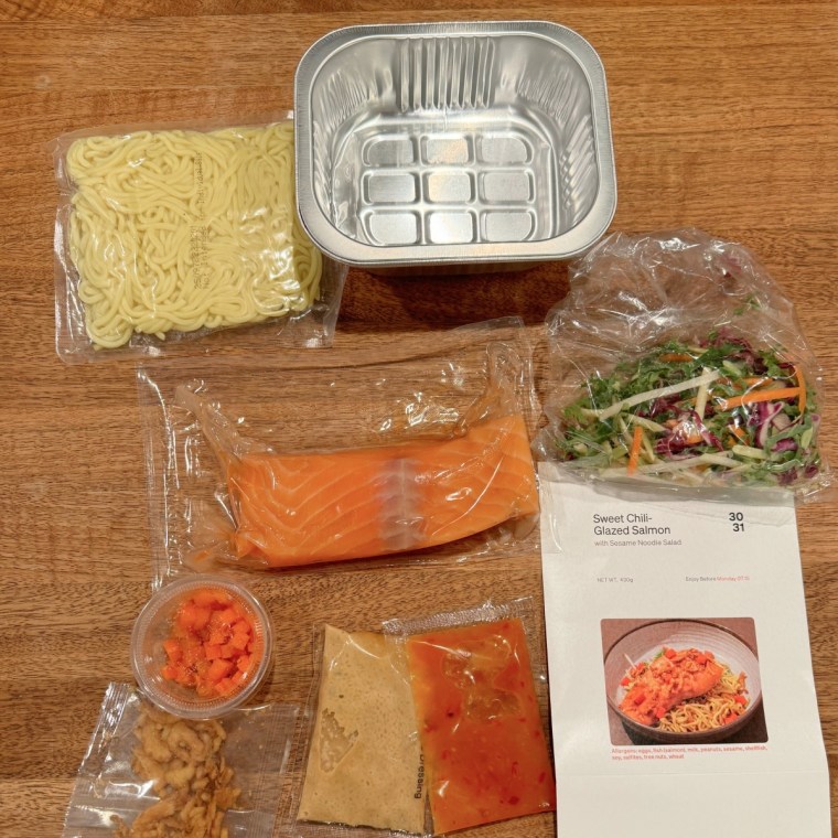 Overhead shot of a Tovala meal kit prior to cooking