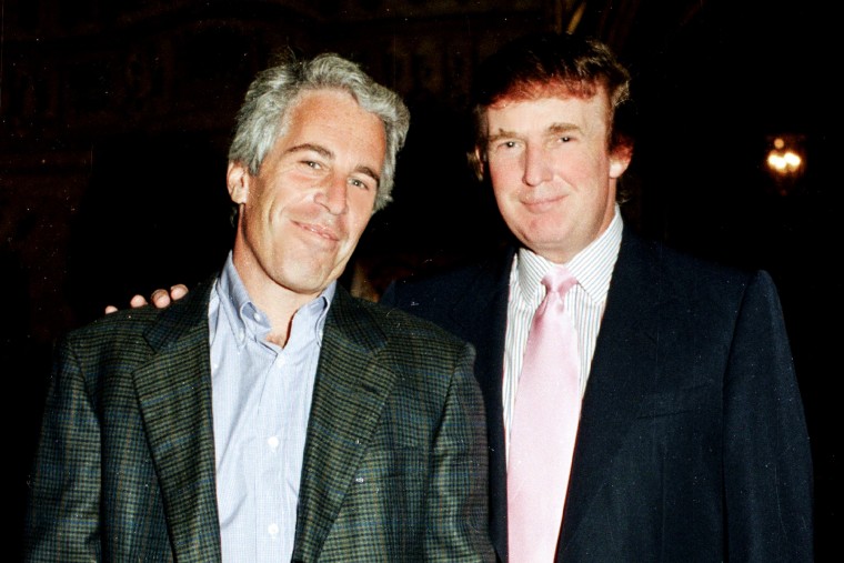 Jeffrey Epstein and Donald Trump stand together