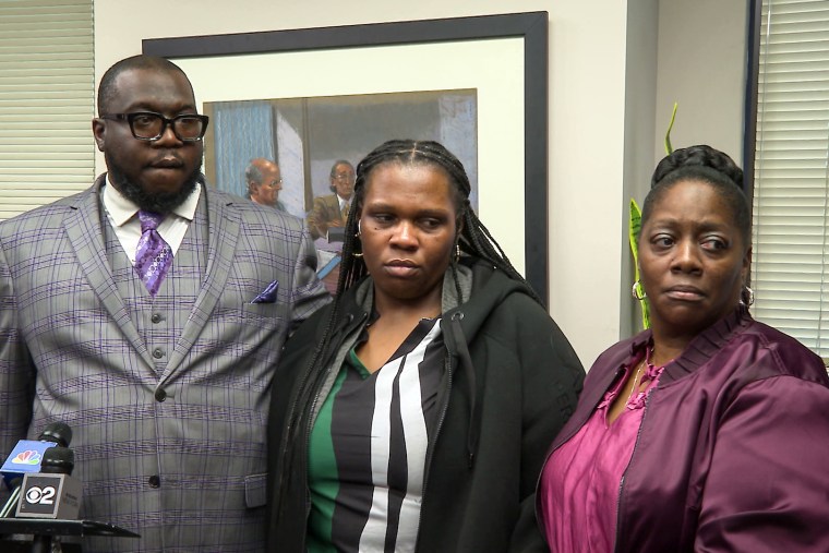 Nyisha Ragsdale, aunt of Jahmiek Modlin, speaks at a press conference in New York on Oct. 24, 2024.