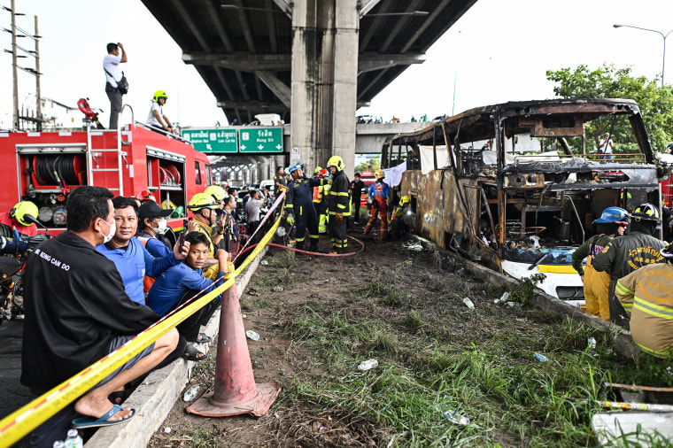 A devastating fire tore through a Thai bus carrying 44 students and teachers on a school trip on October 1, 2024, officials said, with up to 25 feared dead. 