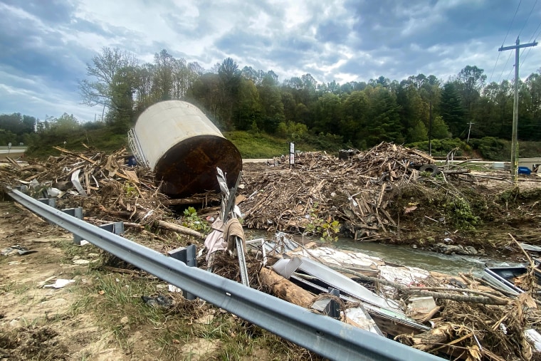 Damage from Hurricane Helene in Bakersville, N.C., on Oct. 4, 2024.