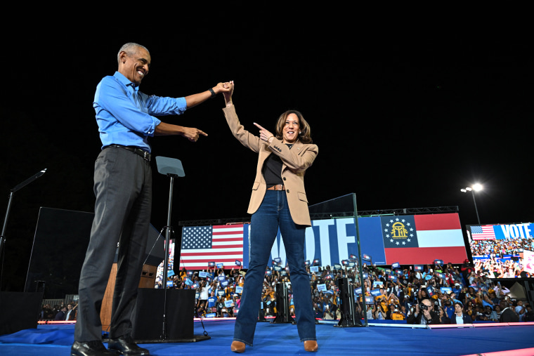 Image: barack obama kamala harris politics political politicians smile happy