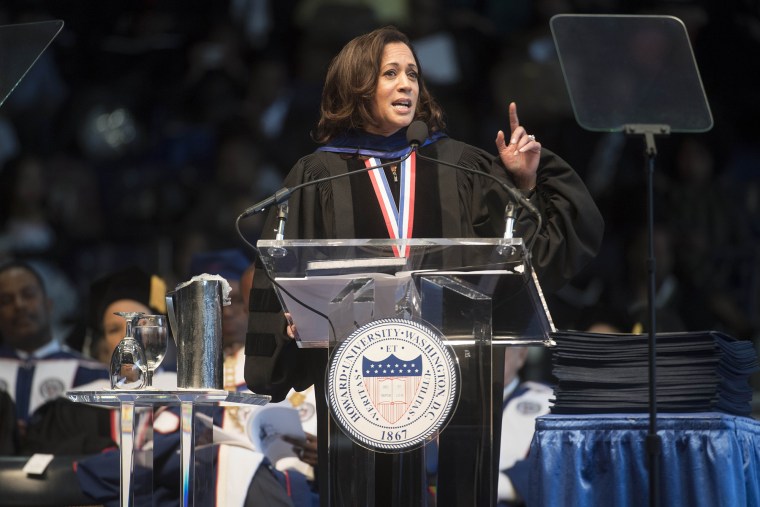 Then-Sen. Kamala Harris speaks at the 2017 Howard University commencement ceremony.