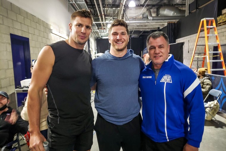 Laith Wallschleger with former Buccaneers tight end Rob Gronkowski.