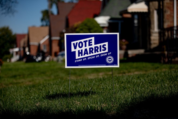 A campaign sign for Kamala Harris in Detroit, Mich., on October 19, 2024. 