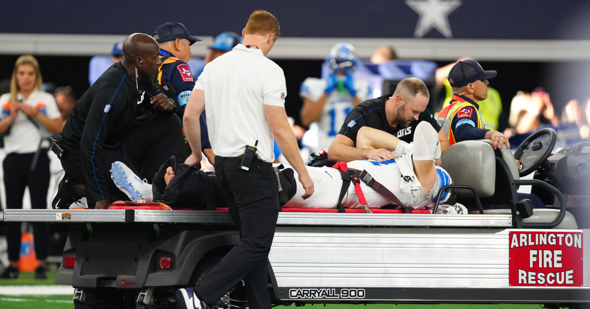 NFL sack leader, Lions defensive end Aidan Hutchinson carted off with leg injury