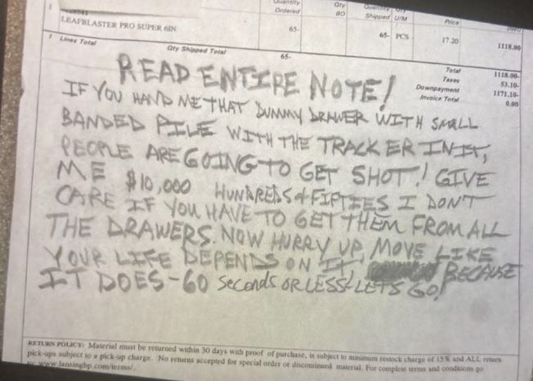 A bank robbery note