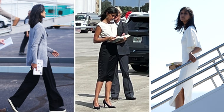 Reporters huddled under the wing of JD Vance’s campaign plane often get a glimpse of a book's dust cover as Usha Vance climbs the towable stairs or stands on the tarmac.
