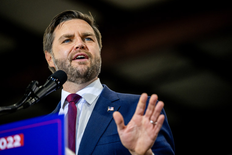  Republican vice presidential nominee, U.S. Sen. J.D. Vance (R-OH) at a campaign rally in Waterford, Mich. on Oct. 24, 2024. 