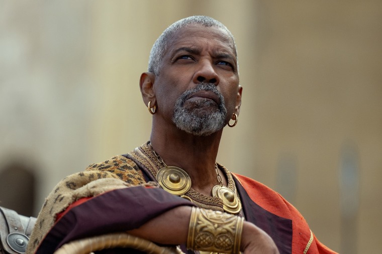 Denzel Washington as Macrinus in  a scene from Gladiator II.